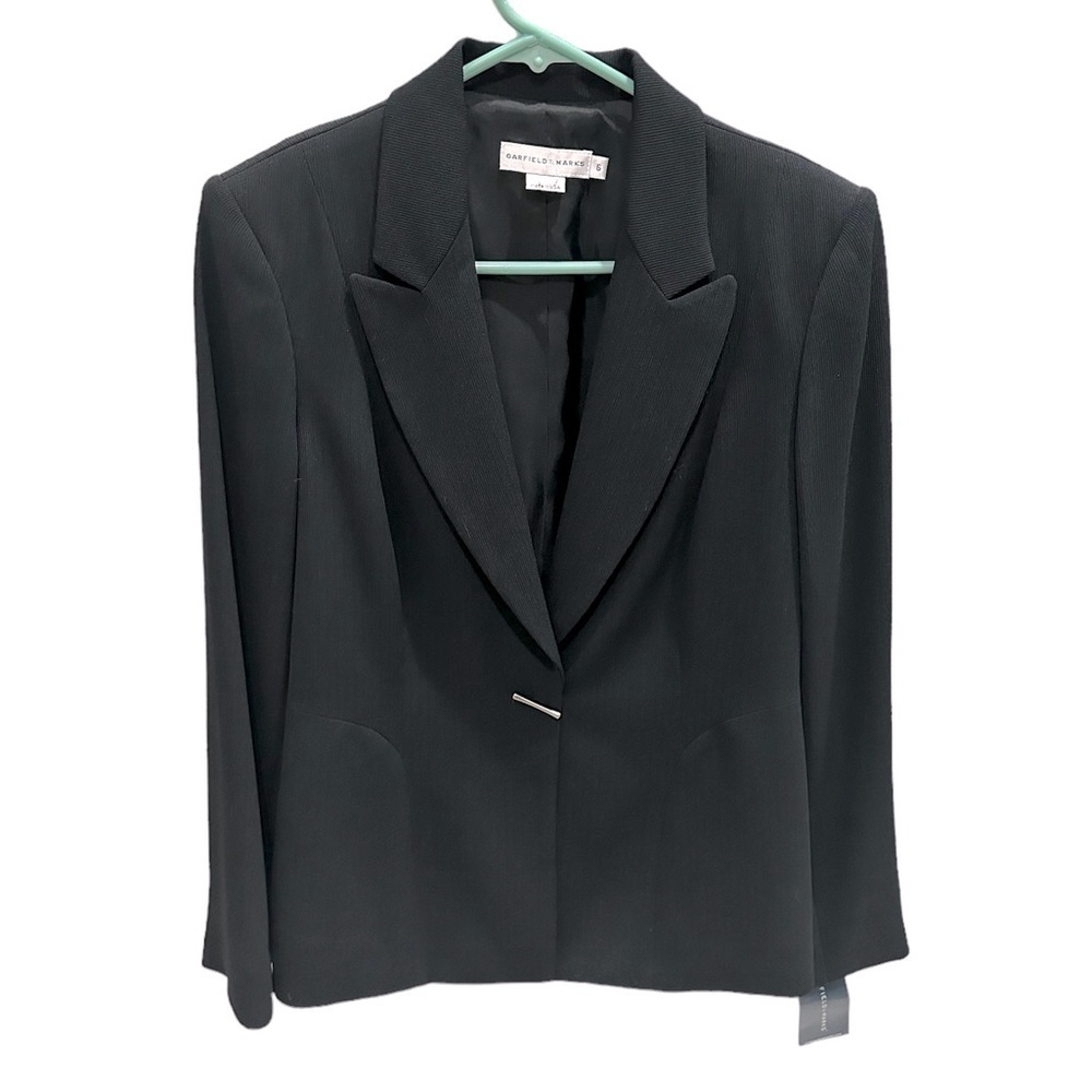 Garfield & Marks Womens Black Ribbed Triacetate & Polyester Blazer Jacket